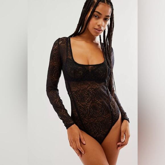 Free People Black Lace In My Head Bodysuit Size Small - Picture 2 of 5